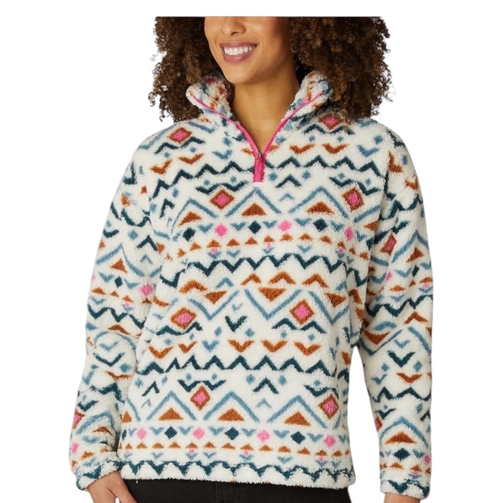 Eddie Bauer Aztec print quarter Zip Pullover fuzzy Fleece XLarge - Picture 6 of 15